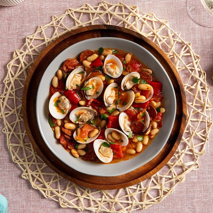 Clam, chorizo & white bean stew — a Spain dish