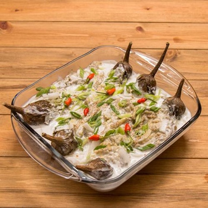 Grilled eggplant with coconut milk — a Philippines dish