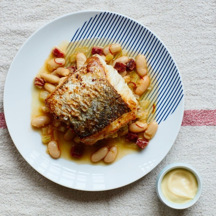Pan-fried hake, white bean & chorizo broth — a Spain dish