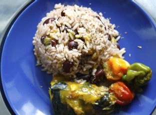 Rice and Peas with Coconut Curry Mackerel — a India dish