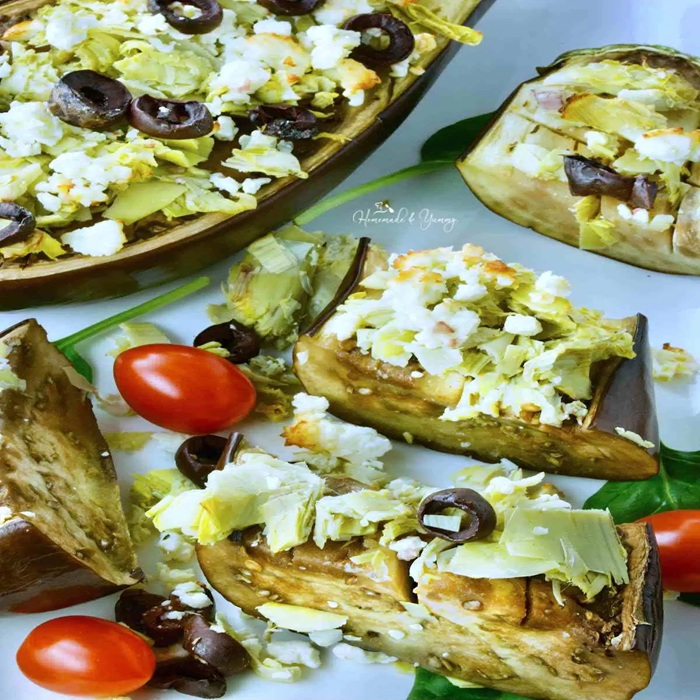 Roast aubergine with goat's cheese & toasted flatbread — a Turkey dish