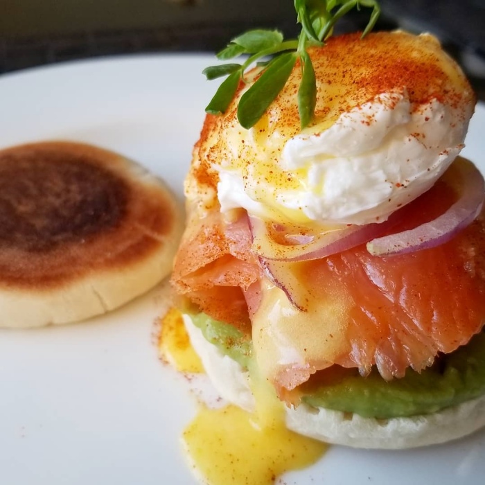 Salmon Eggs Eggs Benedict — a United States dish