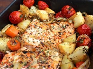 Salmon with roasted vegetables — lunch