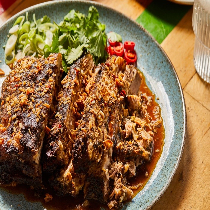 Slow-cooked, Wadadli-spiced Cubano pork belly — pork