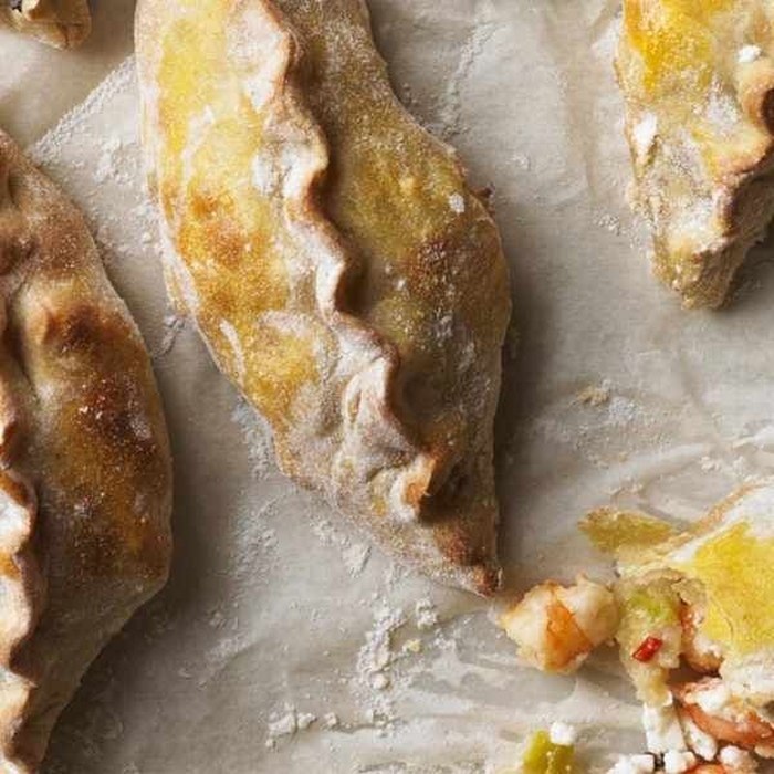 Spring onion and prawn empanadas — a Portugal dish